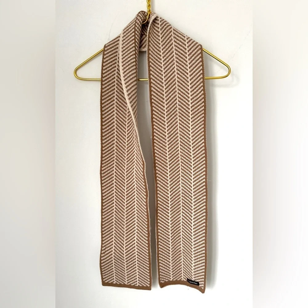 Calvin Klein Brown Tan Neutral Acrylic Knit Scarf One Size